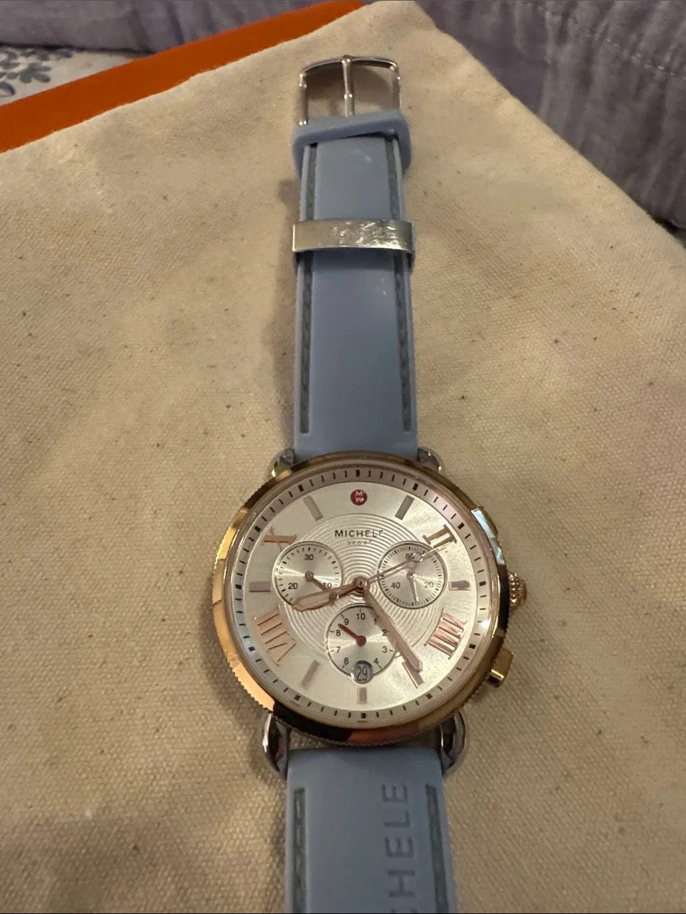 Michele Sporty Sail Chronograph Watch with Blue Silicone Strap